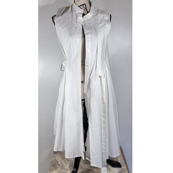Proenza Schouler Cotton Pleated Sleeveless Dress, White, Womens Size Large - Picture 3 of 10